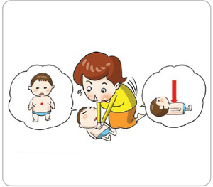 1세 미만 영아의 심폐소생술 - 자극에 반응이 없을 경우 실시한다.