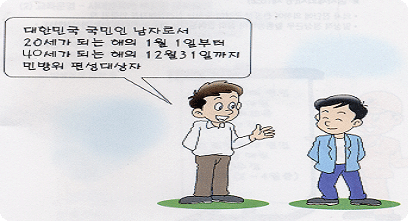 대한민국 국민인 남자로서 20세가 되는 해의 1월 1일부터 40세가 되는 해의 12월31일까지 민방위 편성대상자