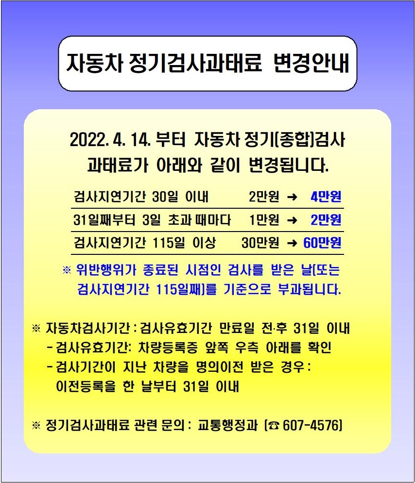 자동차 정기검사과태료 변경안내