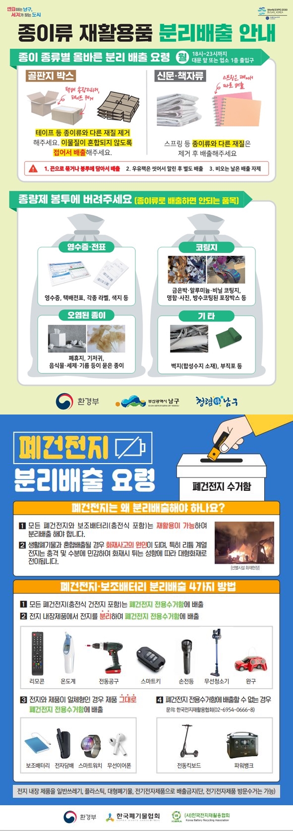 종이류 및 폐건전지 분리배출 안내0