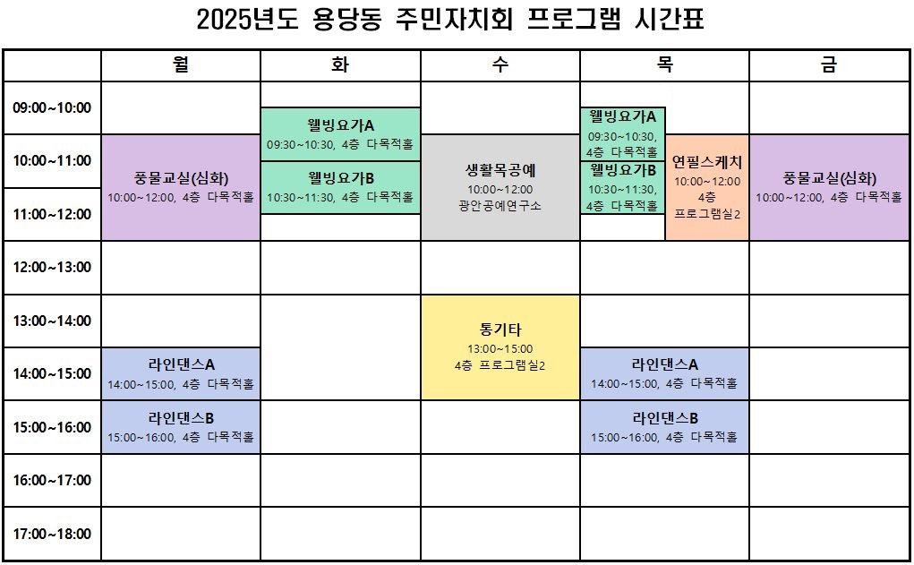 2025년 주민자치회 운영 프로그램 시간표(3월 기준)0