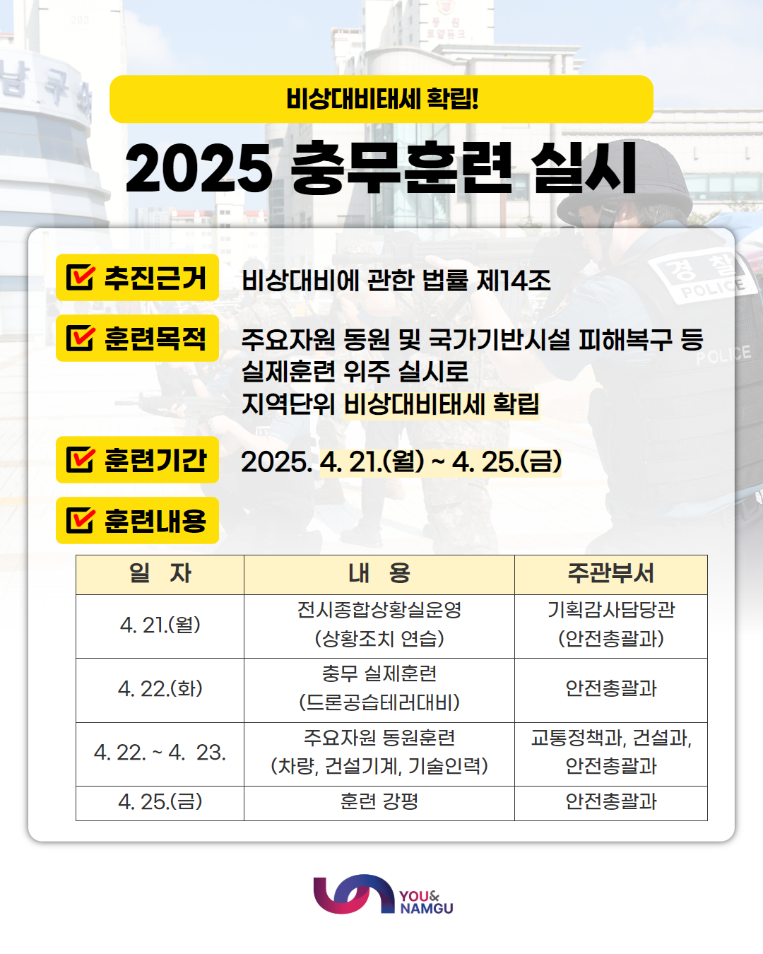 2025 충무훈련 실시 안내1