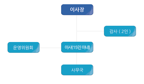 이사장, 감사(2인), 운영위원회, 이사(15인 이내), 사무국