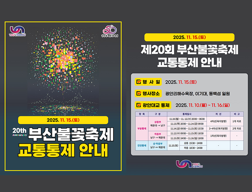 제20회 부산불꽃축제 개최에 따른 교통통제 안내